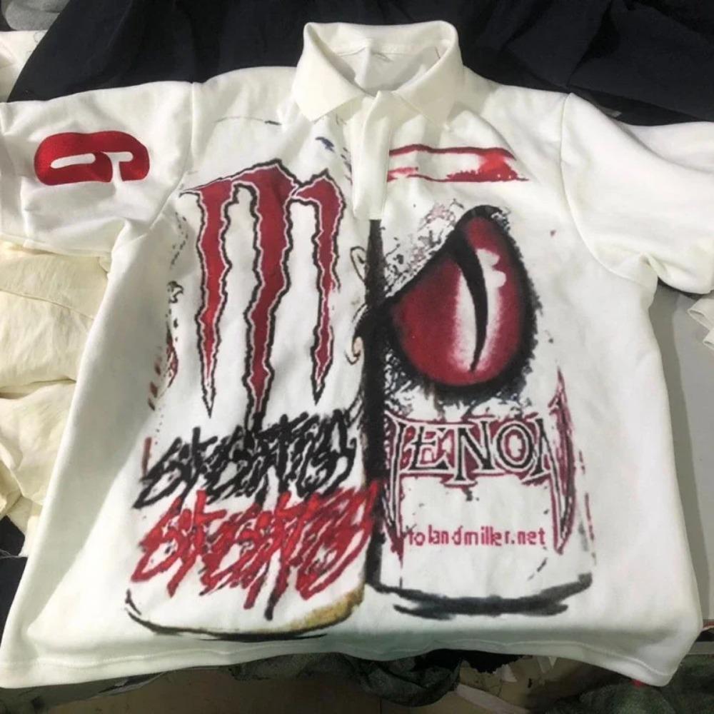 RogueWave Y2K Punk Goth Styl Móda Osobnost Jedinečný Design Polokošile Street Hip Hop Harajuku Pánské Krátký Rukáv Graffiti