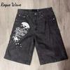 RogueWave Y2K Vintage Shorts Harajuku Hip Hop Printing Baggy Denim Gym Shorts Summer New Men and Women Gothic Basketball Shorts Streetwear