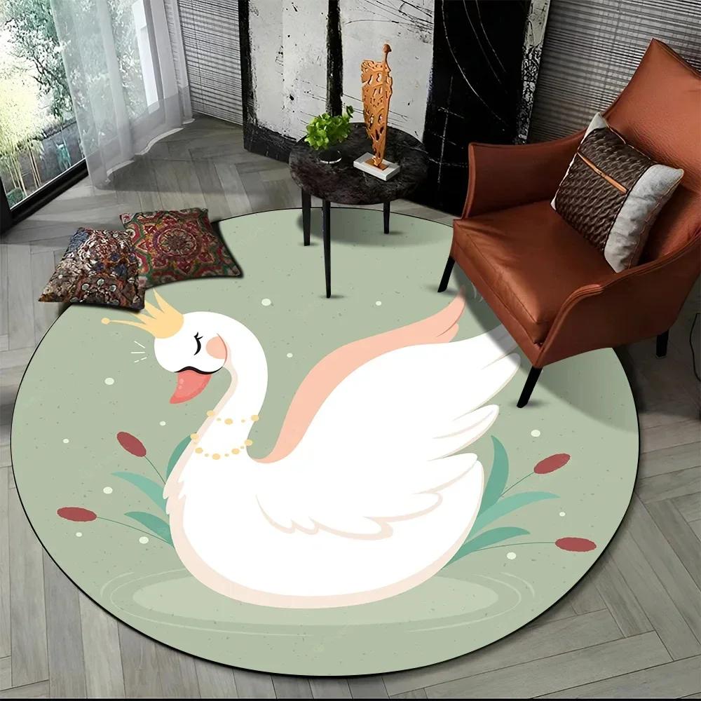 3D Cute Cartoon Swan Round Carpet Non-slip Area Rug for Living Room Sofa Bedroom Decor Circle Entrance Doormat Comfort Yoga Mat