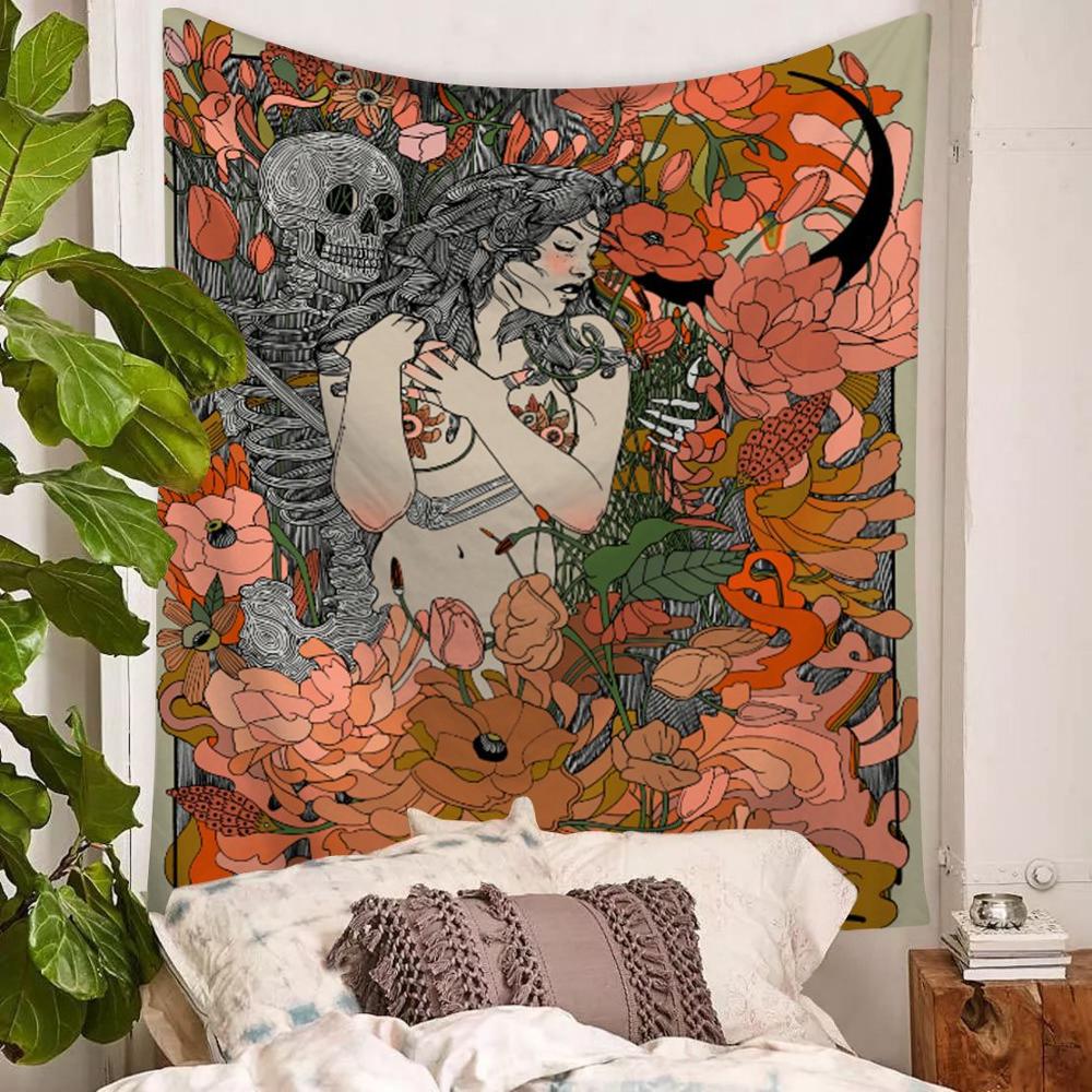 witch skull skull flower sexy girl wall art blanket abstract rug fabric tapestry room outdoor wall hanging