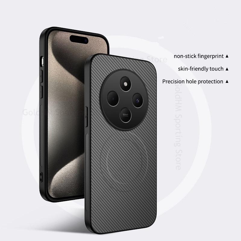 

Мягкий бампер из кожи с углеволокном для телефона Xiaomi Redmi Note 15 14 13 Pro Plus Fundas Противоударная магнитная крышка Poco M7 X7 X6 Pro POCO F7 Ultra Poco X6 5G серый