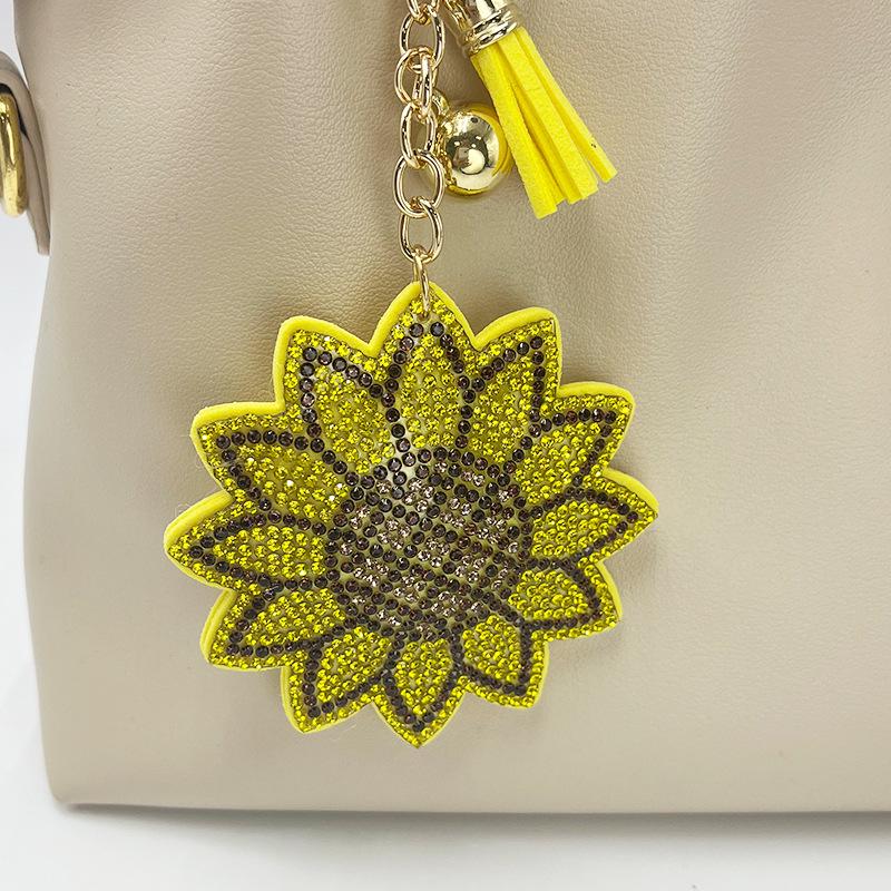Sunflower Rhinestone Keychain & Tassel Charm for Women's Bags