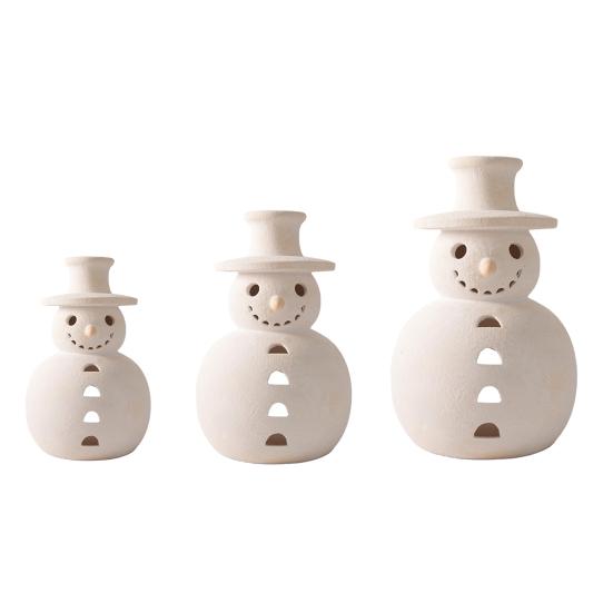 Handmade Terracotta Snowman Figurines White Clay Winter Decor Holiday Rustic Ornament Indoor Outdoor Christmas Decoration