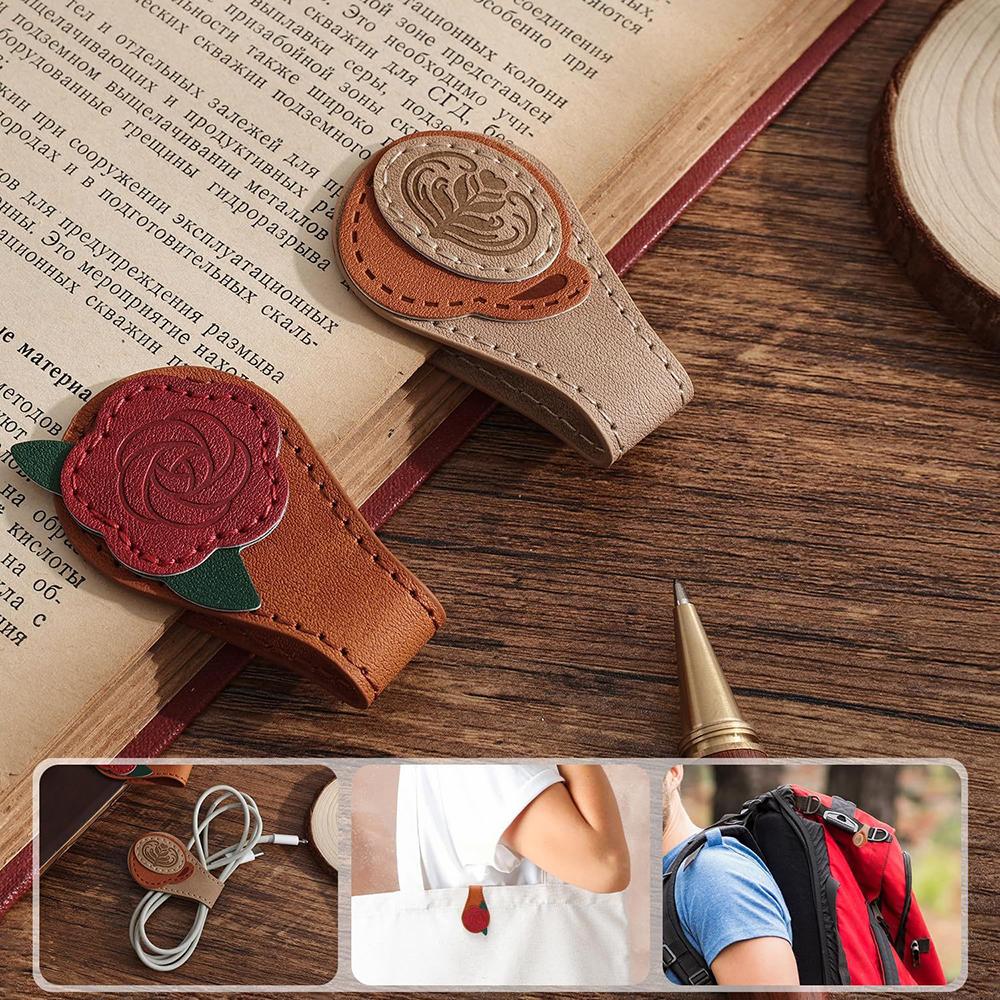 Vintage plant leather bookmark, magnetic bookmark, leather book clip, essential for students to read
