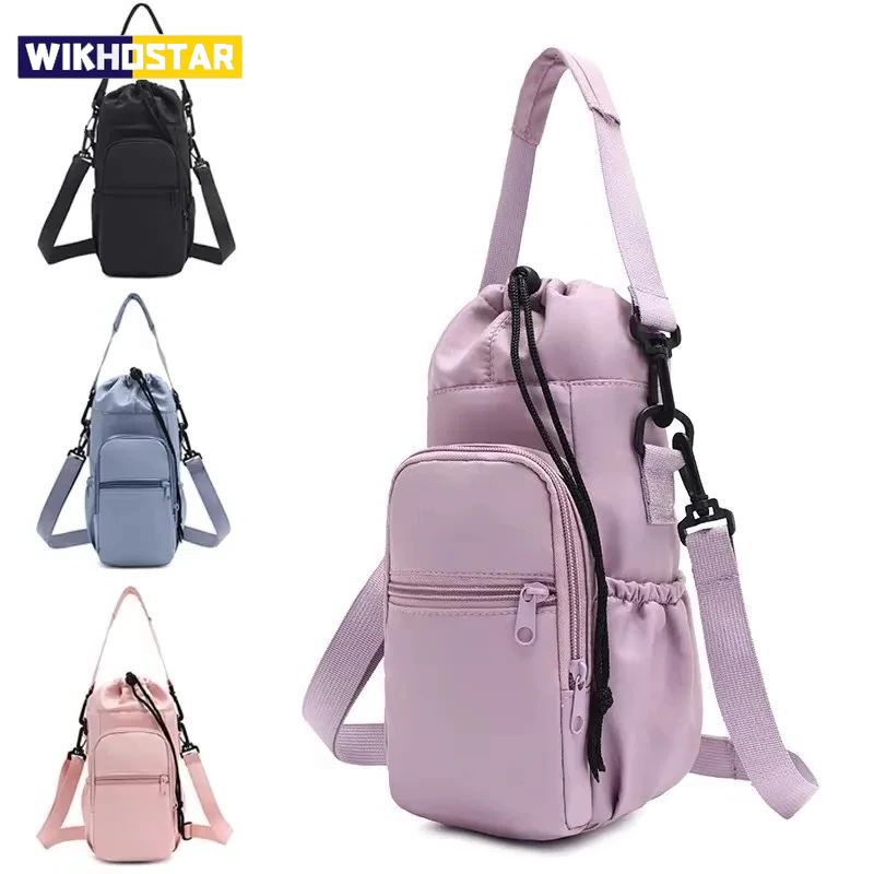Portable Water Bottle Bag with Adjustable Strap Thermal Mugs Insulated Protective Cover Phone Pocket Outdoor Sports Travel Bag