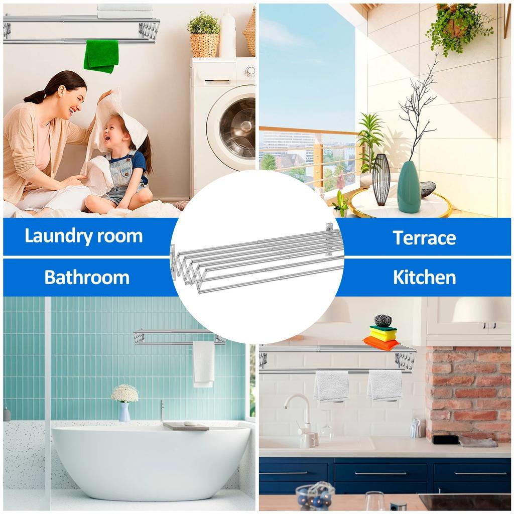 Stainless Steel Wall Mounted Clothes Drying Rack Accordion Retractable Drying Rack Towel Clothes Horse For Balcony Bathroom