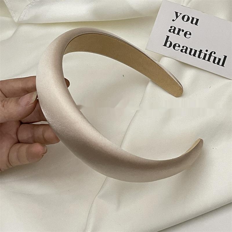 Satin Headbands Thick Padded Shell Pink Champagne Tone Korean Style High Cranial Top Hair Hoop For Women Girls Daily Wear