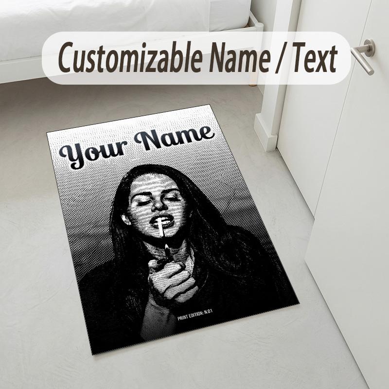 Personalized Crystal Velvet Carpet,Lana Del Rey Custom Printed Name, Plush Area Rug For Home Indoor Decor