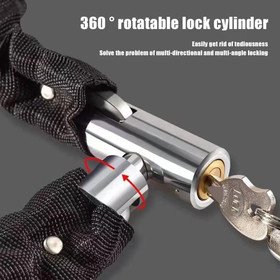 Robuuste antidiefstalfietskettingslot, schaarbestendig, vernikkeld, roestvrij fiets-scooter, waterdicht slot met 2 sleutels