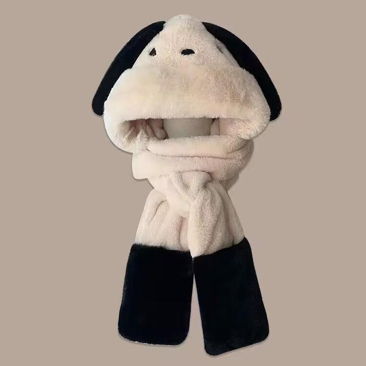 Plush hat three-piece scarf gloves integrated hat autumn and winter women's ear protection snow hat Pacha puppy cute