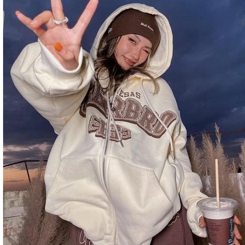 

Осенние толстовки с буквенным принтом, женские свободные толстовки в стиле ретро, ​​винтажная повседневная толстовка с длинными рукавами, одежда, топ