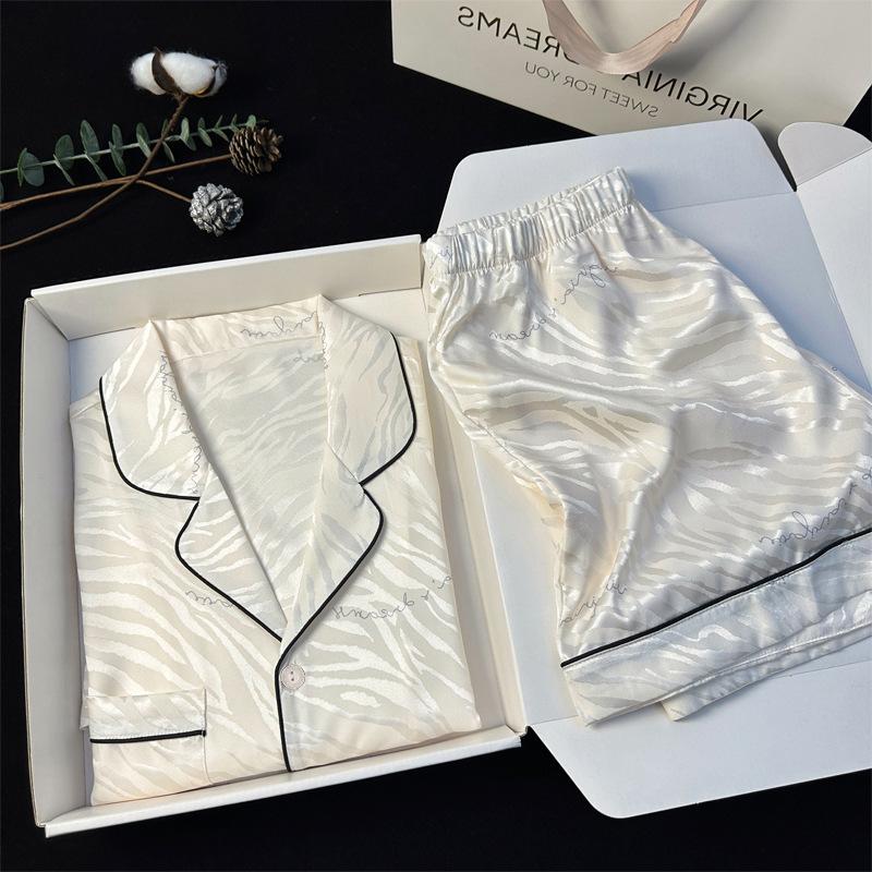 

Модная Высококачественная Пижама с Принтом в Полоску Зебры Домашняя Удобная Эластичная Талия Шорты Комплект с Коротким Рукавом M