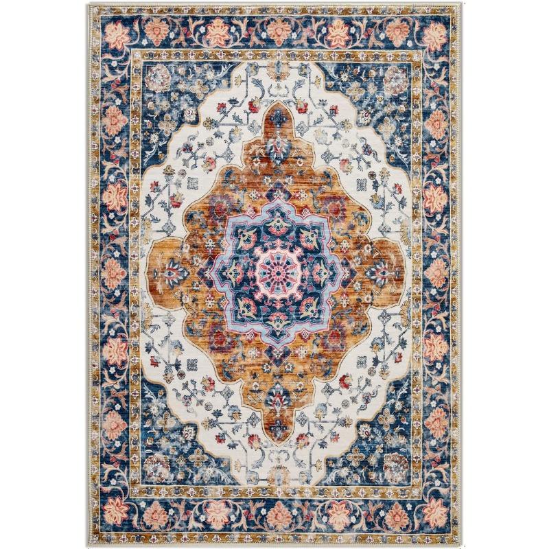 Vintage Persia Style Living Room Carpet Machine Washable Antislip Floor Mat Soft Rugs for Bedroom Bedside Geometric Print Design