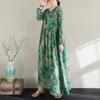 Frühlingshaftes Blumen-Urlaubs-Stil Reise Rundhals Locker Lässig Retro Langer Rock mit Fleischbedeckendem Langarmkleid für Frauen Kleider
