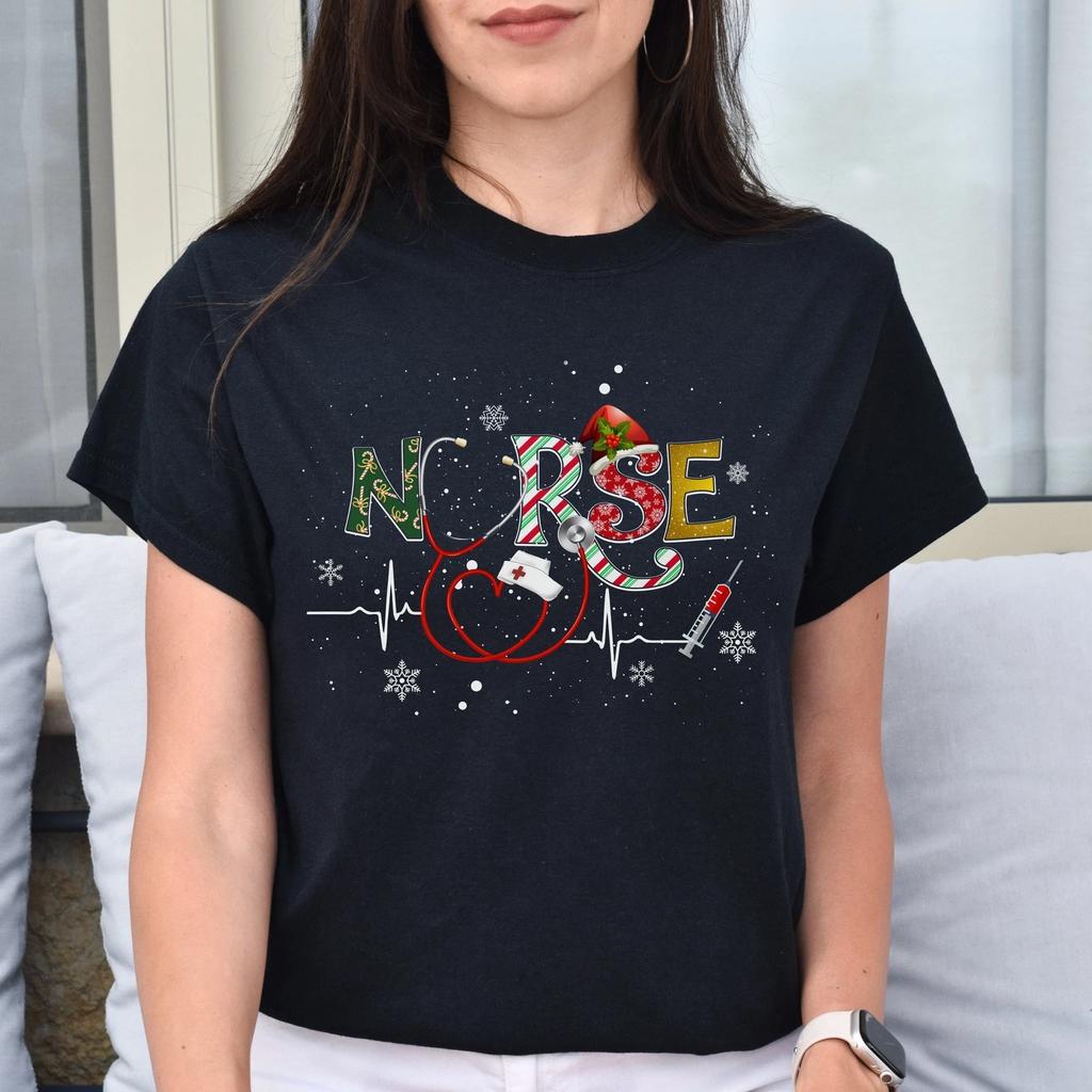 Nurse Winter Unisex Shirt Rn Nurse Holiday Tee Black Dark Heather
