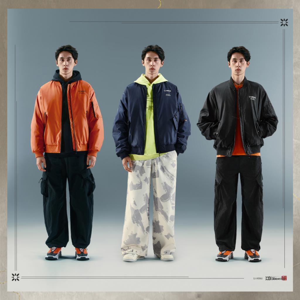 Li Ning Sport Fashion Series Letter Baseball Collar Zipper Short Sleeve Cotton Jacket Men Jacket Ochre-Orange AJMU185-4