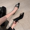 Black work shoes women's thin heels autumn 2025 new pointed patent leather professional work non-grinding feet high heels women