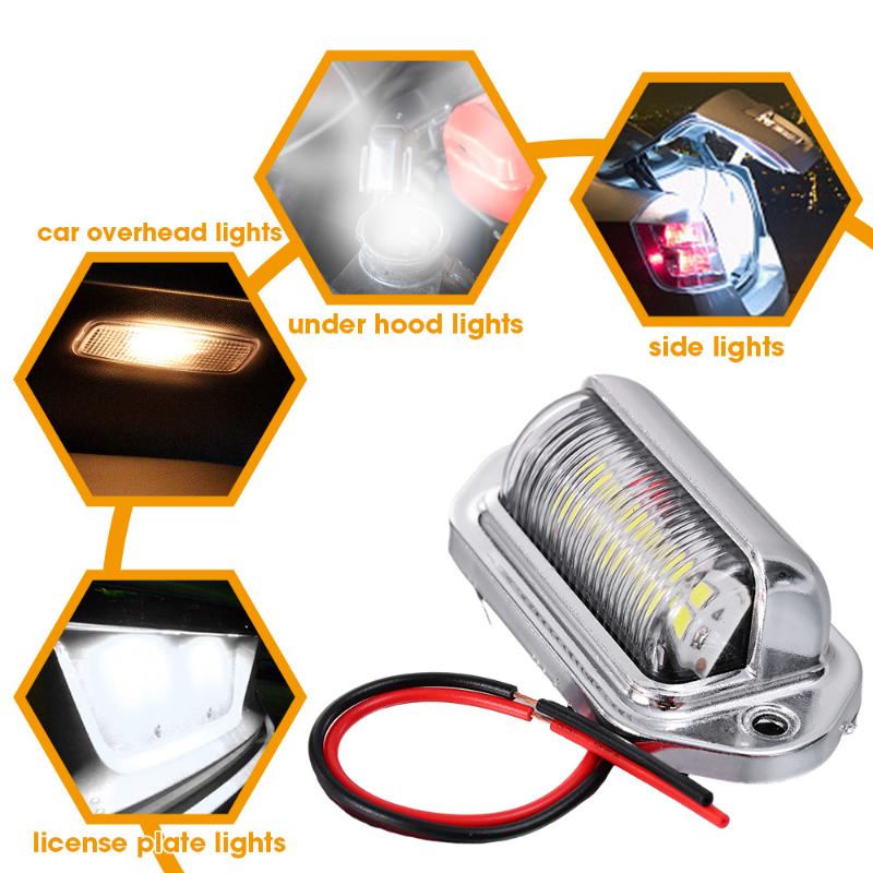 12-24V 6 LED Car Truck License Plate Lights Universal Truck RV Trailer Van Tail Lamp Waterproof Signal Lamp White Lighting Bulb