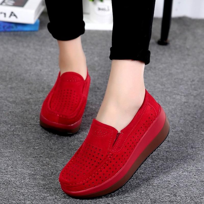 Fashion Platform Women Shoes Flats Sneakers Suede Leather Women Casual Shoes Slip On Flats Heels Creepers Moccasins