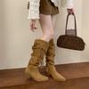 Mi Ting Retro Woven Fringed Thick Heel Tall Boots Autumn and Winter Thin Pointed Western Cowboy Boots Stacking Boots