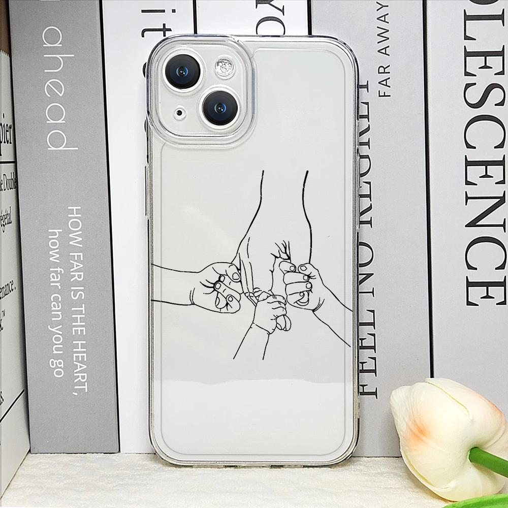 

Warm Family Holding Hands Couple Phone Case for IPhone 16 11 12 13 14 15 Pro Max 7 8Plus 16E X XS Clear Soft Cover Abstract Line For iPhone XR