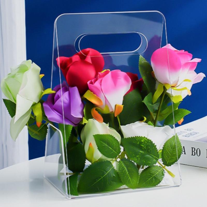 3D Bouquet Packaging Basket Transparent Acrylic Portable Flower Box Suitable for Weddings Birthdays Parties Valentine's Day Flower Gift Baskets