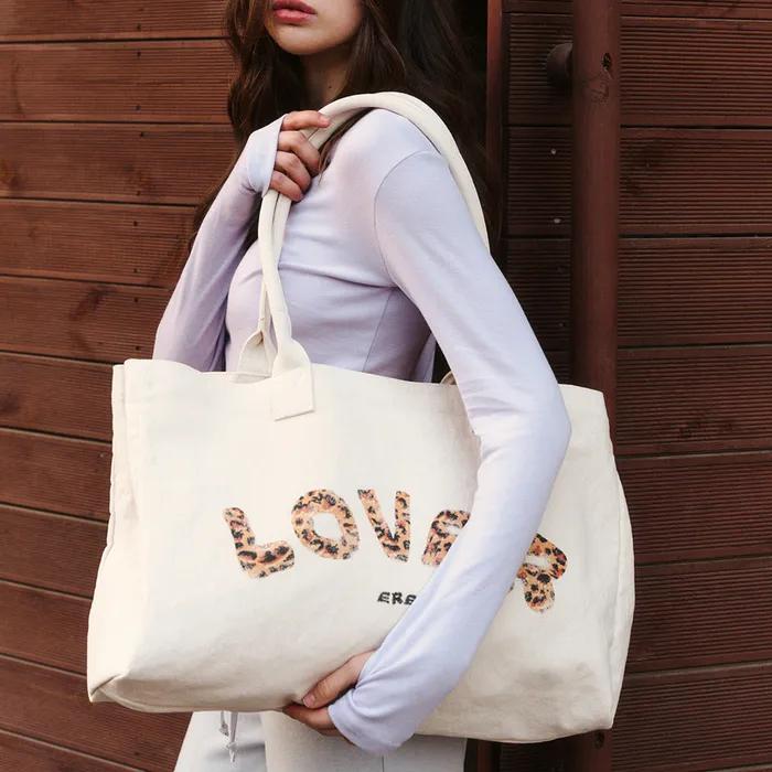 Leopard Print Canvas Bag Cream
