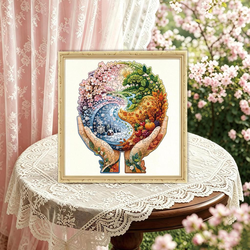 Wacocetoy Guardian Series: High-Difficulty Four Seasons Irregular Shape Wooden Jigsaw Puzzle for Adults