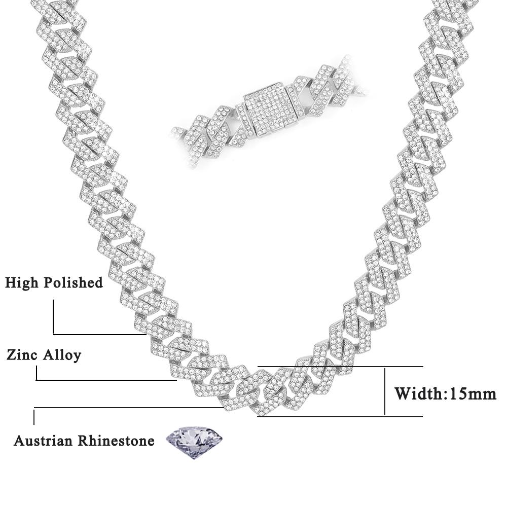 Prong 16mm Cuban Chain Micro Pave Cubic Zircon Mixed Luxury Bling Bling Full Iced Out Charms Hiphop Jewelry