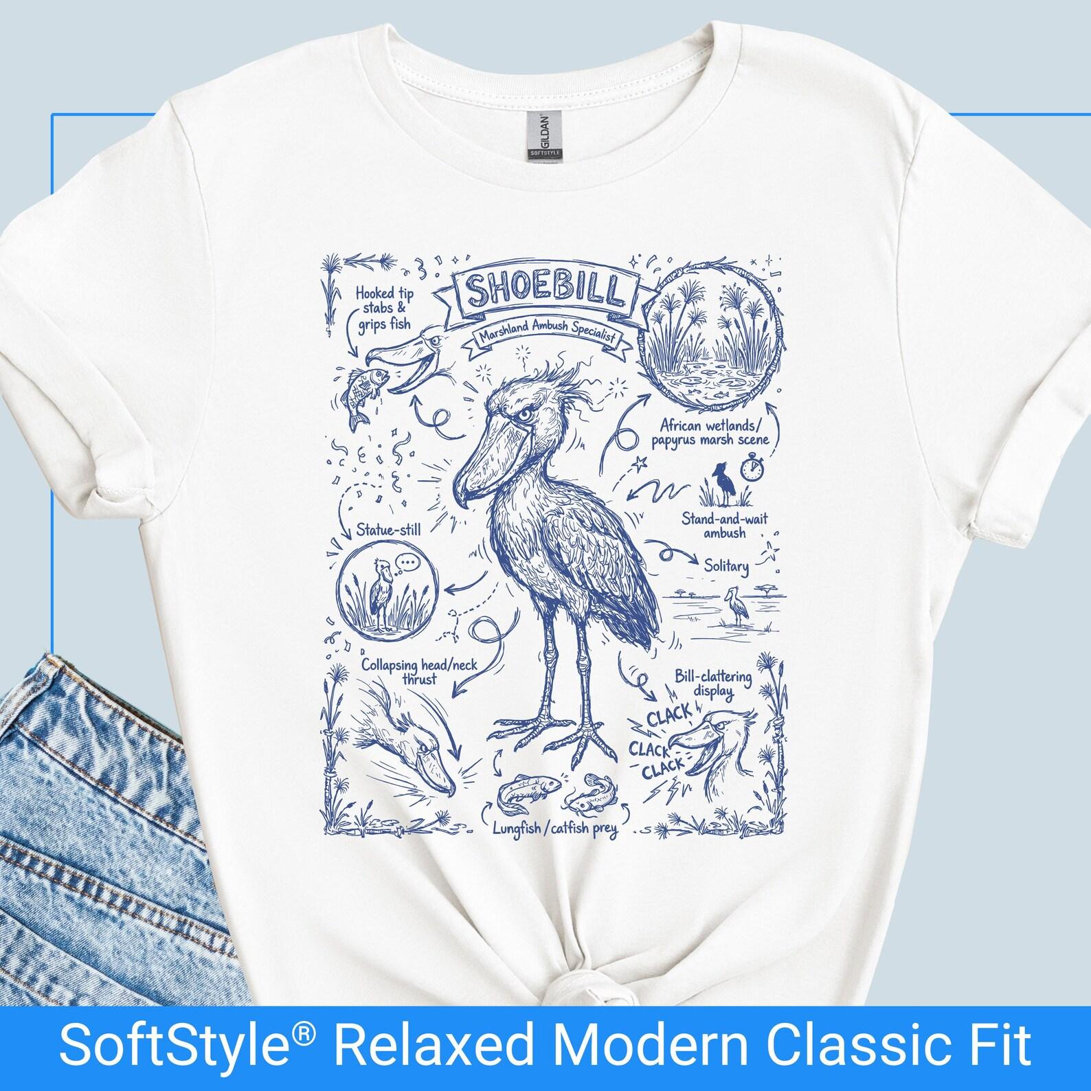 Shoebill Shirt Gift, Ballpoint Pen Sketch Shoebill Bird Tee, African Bird Shirt, Field Guide Bird T Shirt, Marshland Birds Ornithologist Tee S