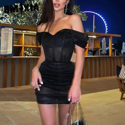 Kadın Bahar Modası Seksi Tek Omuz Elbise Düz Renk Slim Fit Elbise Kalça Sarmalı