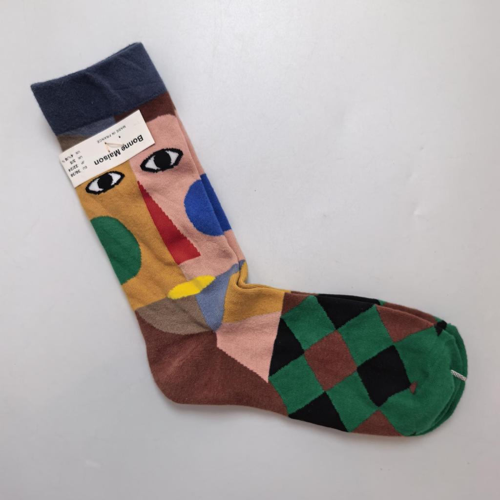 French Artistic Oil Painting Series: Colorful Trendy Mid-Calf Cotton Socks for Women