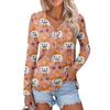 Women's Casual Fashion Sexy Comfort Halloween Printed V-Neck Button Long Sleeve