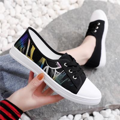 Moda 2024 Primavera/Verano Nuevos Zapatos de Lona Edición Coreana para Mujer Versátiles Negros Transpirables Zapatos Casuales Zapatos para Correr por la Mañana Estudiantes
