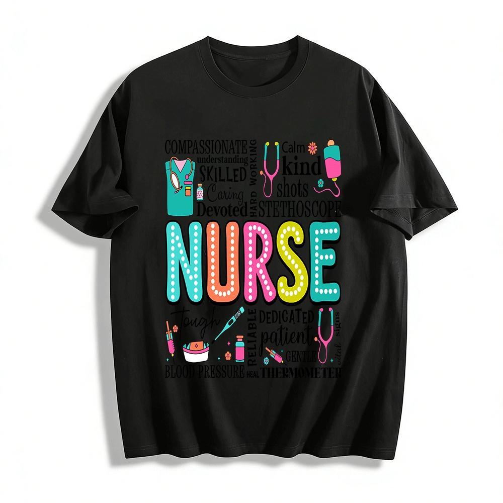 Nurse Themed Graphic Tee Compassionate Caregiver Appreciation Top Pure cotton T-shirt XXS