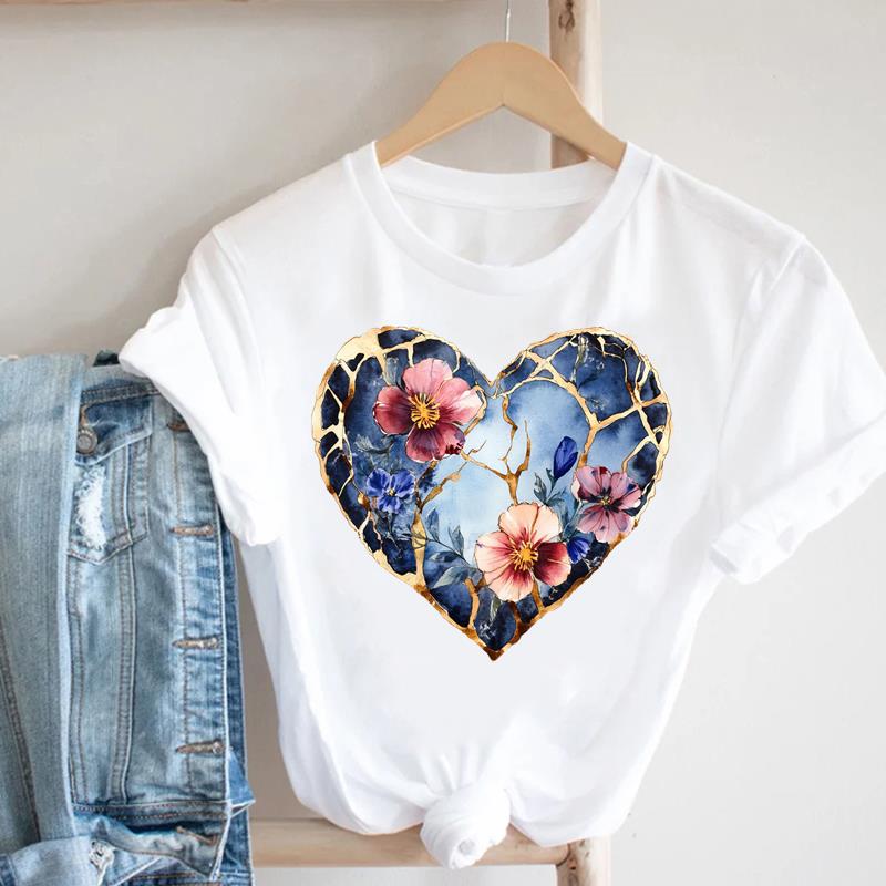 (Asian Size) Lady Female Top Graphic Short Sleeve T-shirts Printed Fashion letter love Clothing Women Casual T Shirt Tee