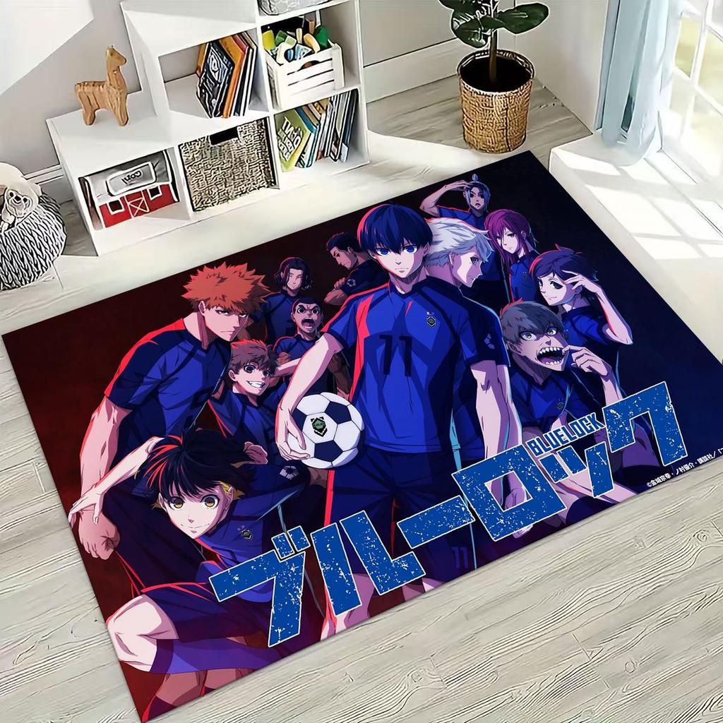 Cartoon BLUE LOCK Fußball Anime Isagi Teppich für Schlafzimmer Wohnzimmer Sofa Zuhause Fußmatte Dekor, Große Kinder Spiel Rutschfeste Bodenmatte