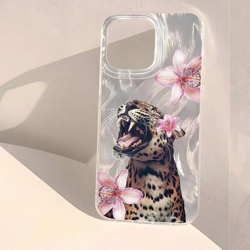 Phone Case for iPhone 14 13 15 16 17 Pro Max 16E 11 12 8 7 Plus X XR XS SE 2022 Animal Floral & Leopard Pattern Shiny Back Cover