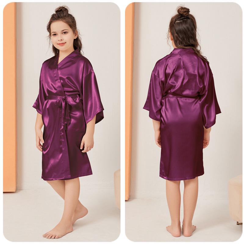 Kinder-Nachthemd und Bademantel aus Satin-Seide – lang, glänzend, Sommer-Cardigan (Mittelgroß und groß)