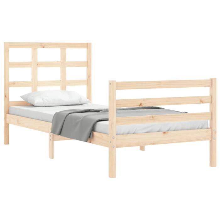 VidaXL Bed Frame with Headboard 90x200 Cm Solid Wood 3193971