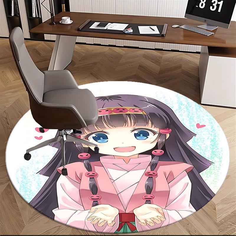 1pc Anime Cartoon Design Round Carpet Office Chair Mat, NonSlip Rug for Home Decor, Living Room