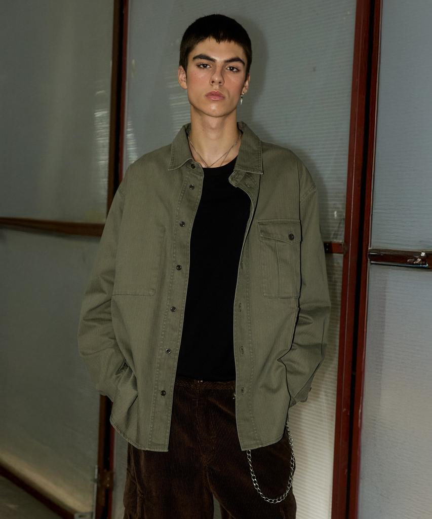 MAGOODGAN Labor 2121 Herringbone Cotton Oversized Khaki Military Shirt