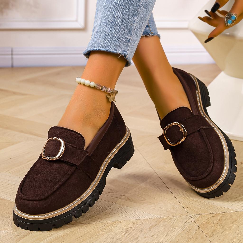 Woman Loafers British Thick Heel Round Toe Woman Shoes Retro Autumn Large Size Shoes Ladies Rubber Outsole Casual Sneakers Women