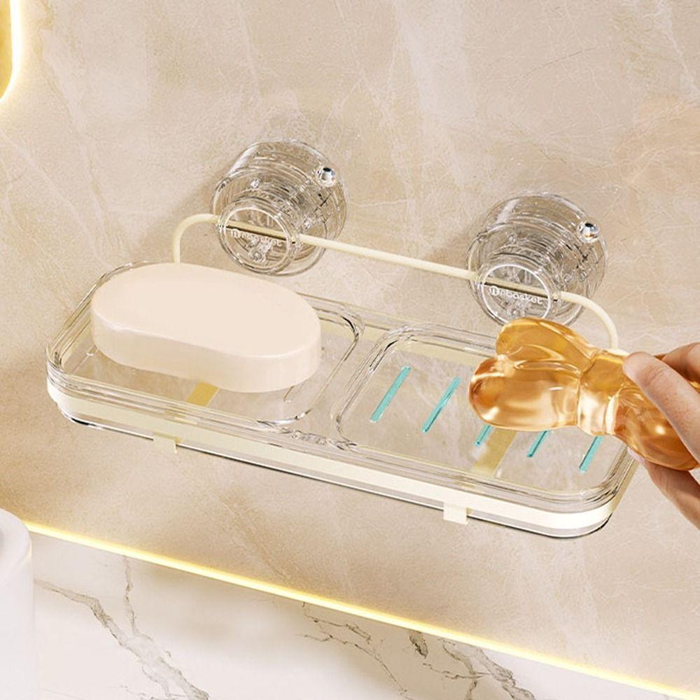 Wall Mounted Suction Cup Soap Dish Plastic Soap Tray Multifunctional Shower Soap Holder  Bathroom