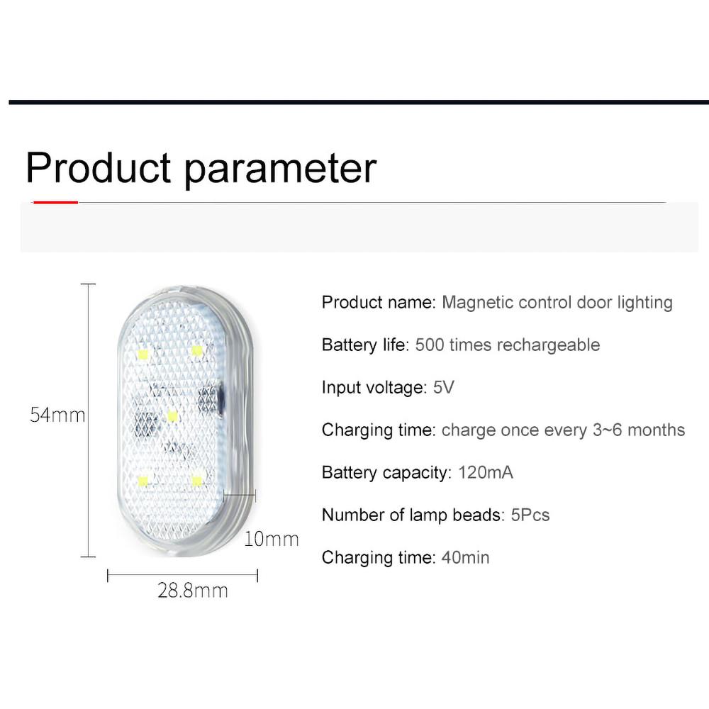 2pc Car LED Light Interior Lighting Atmosphere Lamp Rechageable Car Interior Night Lamp for Anti-collision Warning Lighting