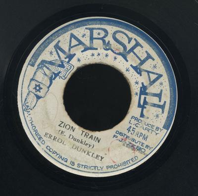 7inch Record ERROL DUNKLEY  MARSHALL ALL STARS  Zion Train  Rockers Train Version NONE Marshall 1975 Jamaica Reggae Ska  Dub Used