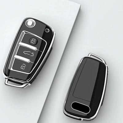 Soft TPU Car Flip Key Case Cover Holder for A1 A3 A6 A6L Q2 Q3 Q7 TTS R8 S6 RS3 Key Protection Shell Fob Accessories