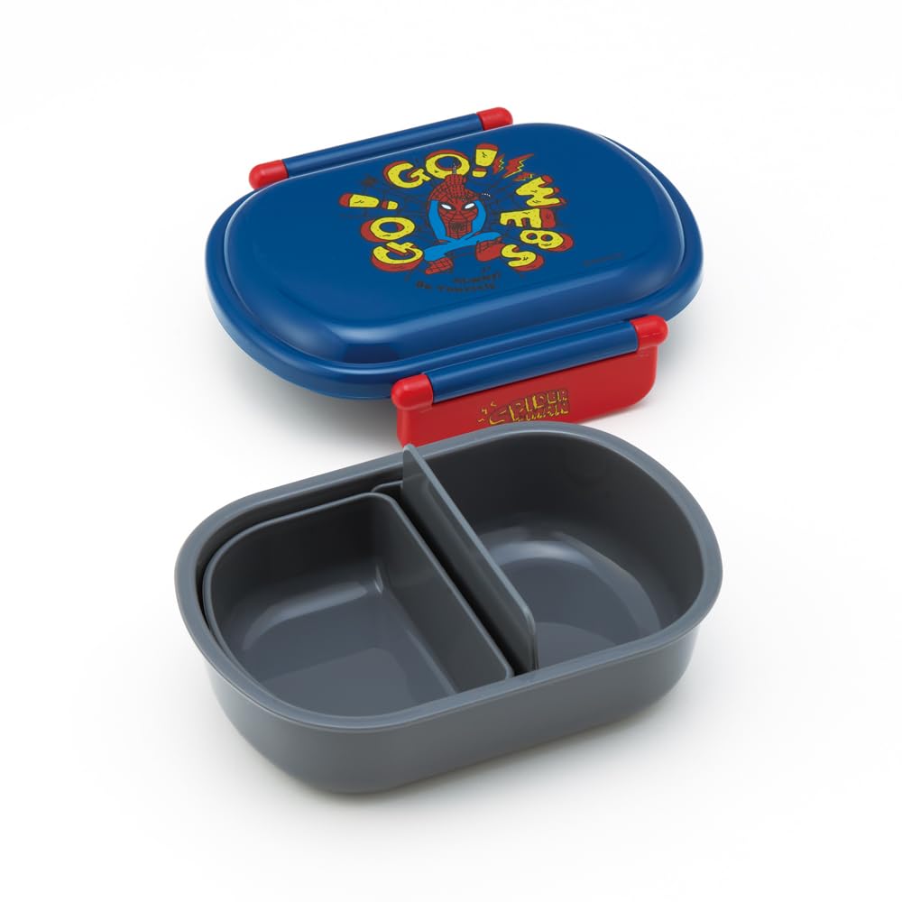 Skater Children's Bento Box, 360ml Capacity, Fluffy Lid, Made in Japan, Single Tier, Dishwasher and Microwave Safe, Spider-Man Pop Comics Design,