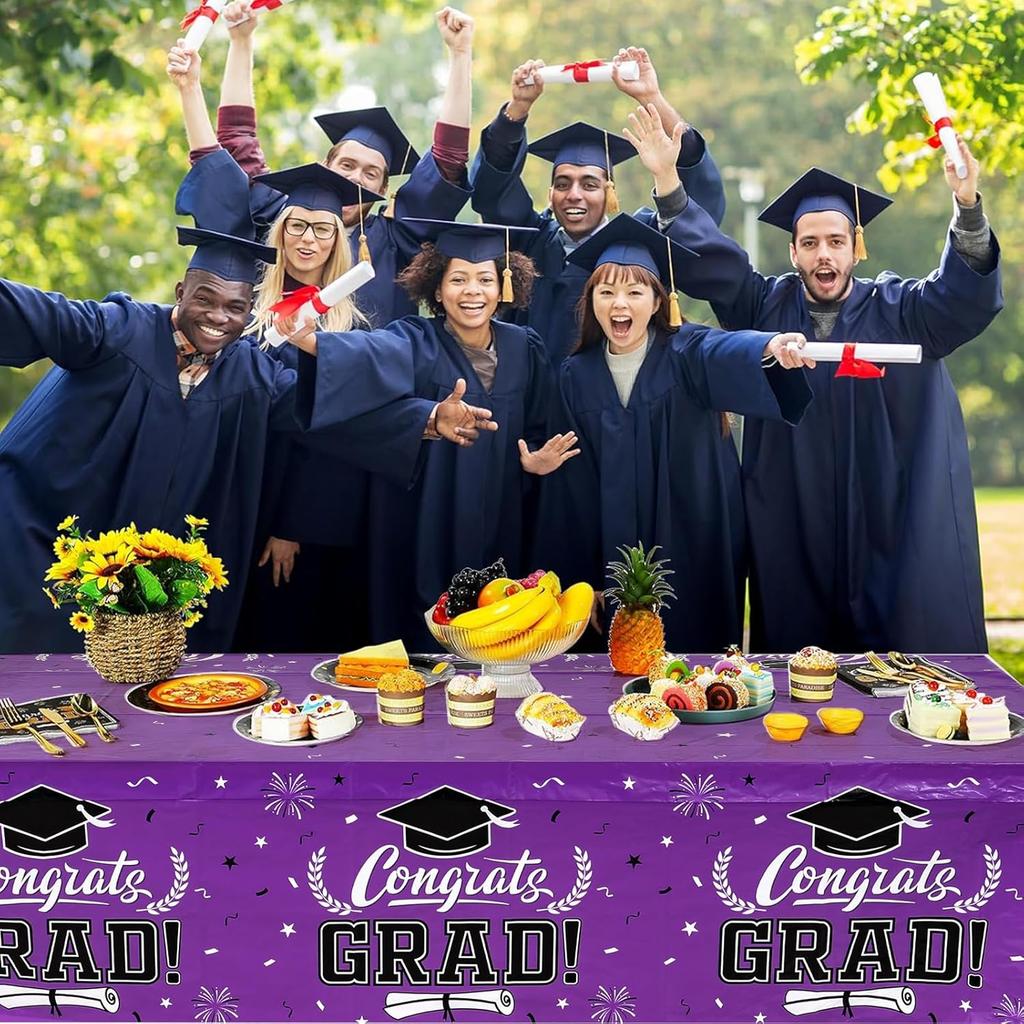 Staraise 2025 Graduation Party Table Decorations 3PCS Purple Graduation Tablecloths,Waterproof Plastic Rectangular Disposable Table Cover for
