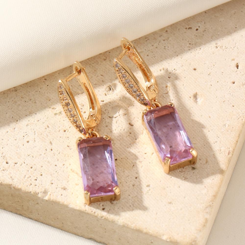 Rectangular Imitation Crystal Dangle Earrings for Women New Fashion Zirconia Earring Golden Wedding Party Jewelry Accessories